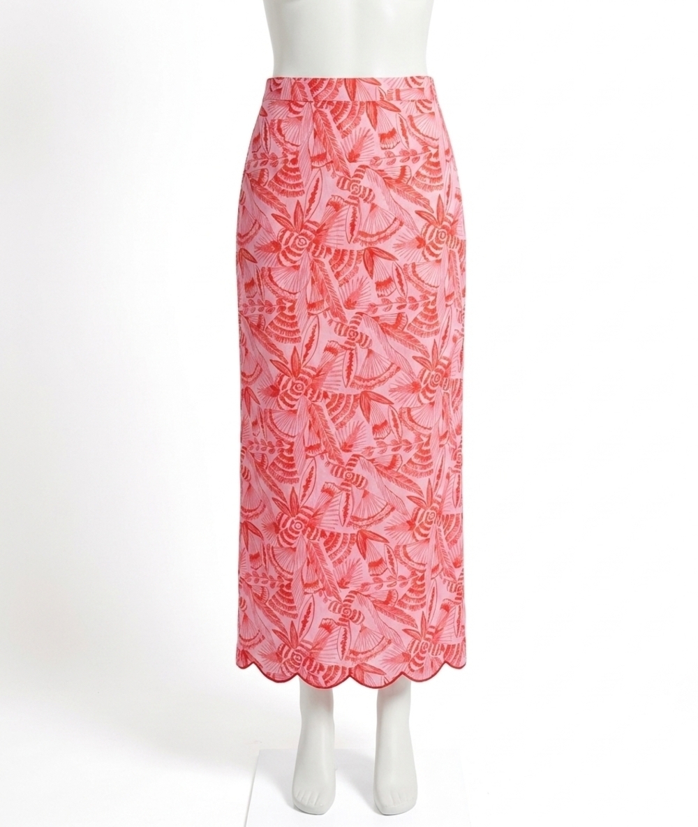 NEW KARLIE tropical linen midi skirt in pink